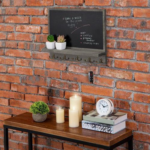 Gray Wood Chalkboard Wall Organizer w/ Hooks - MyGift