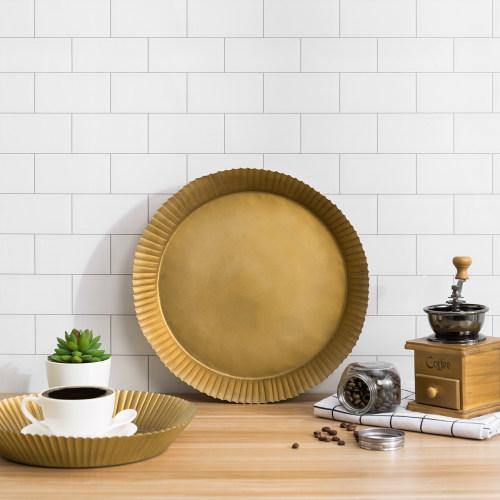 Vintage Brass Tone Metal Display Trays with Ridged Edges, Set of 2 - MyGift