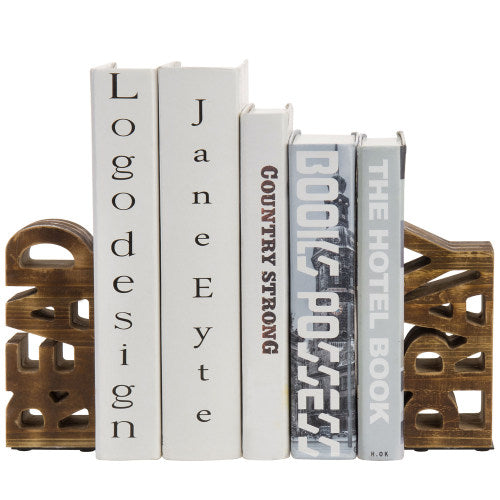 Burnt Brown Wood Read & Pray Bookends, Set of 2-MyGift