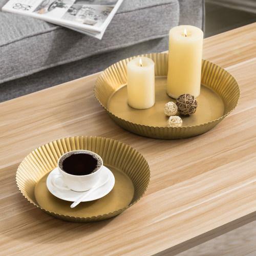 Vintage Brass Tone Metal Display Trays with Ridged Edges, Set of 2 - MyGift