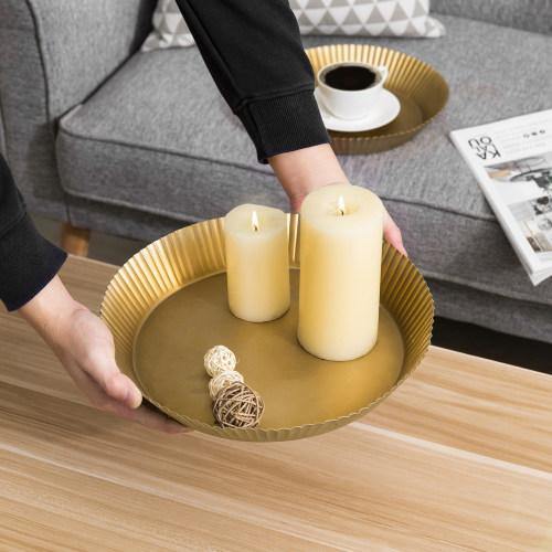 Vintage Brass Tone Metal Display Trays with Ridged Edges, Set of 2 - MyGift