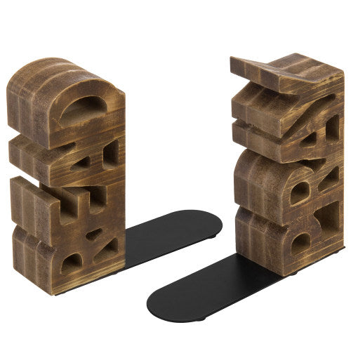 Burnt Brown Wood Read & Pray Bookends, Set of 2-MyGift