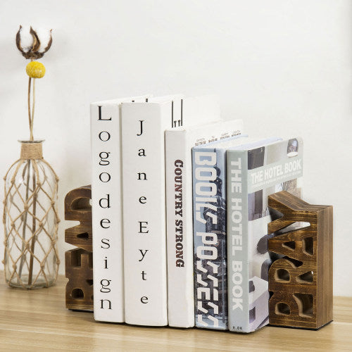 Burnt Brown Wood Read & Pray Bookends, Set of 2-MyGift