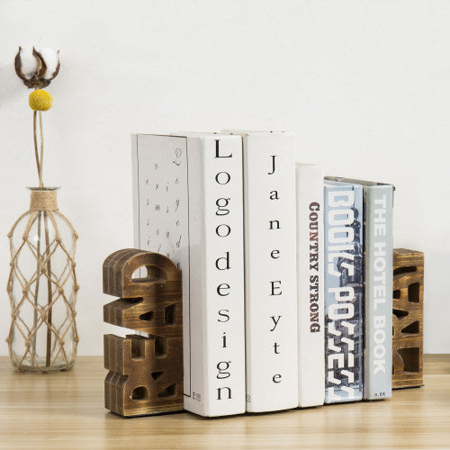 Burnt Brown Wood Read & Pray Bookends, Set of 2-MyGift