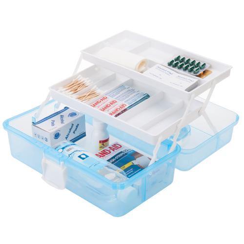 Transparent Blue Plastic Multipurpose Storage Box w/Handle & Expandable Trays - MyGift