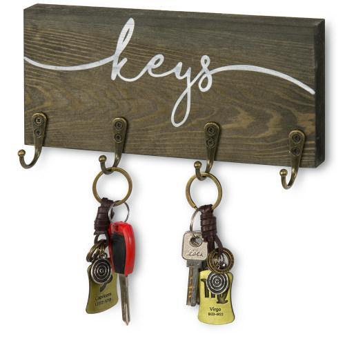 Rustic Gray Wood Key Rack with Hooks - MyGift
