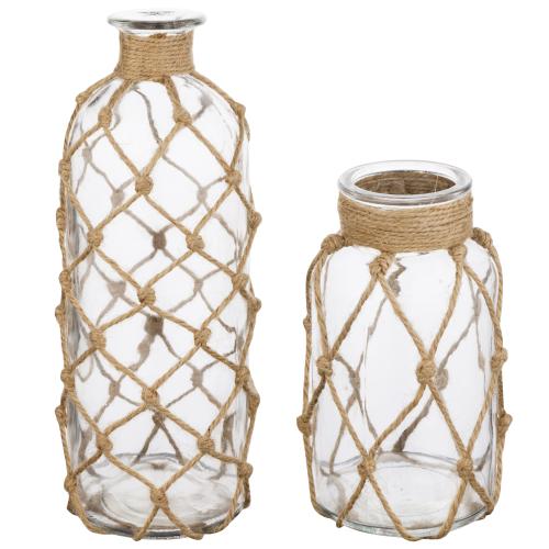 Decorative Glass Bottles w/ Rope Wrapping, Set of 2-MyGift