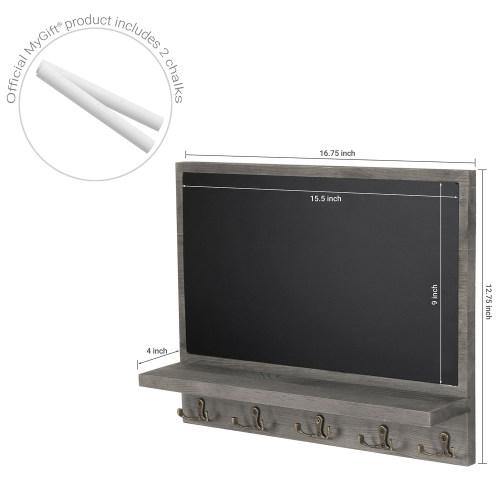 Gray Wood Chalkboard Wall Organizer w/ Hooks - MyGift