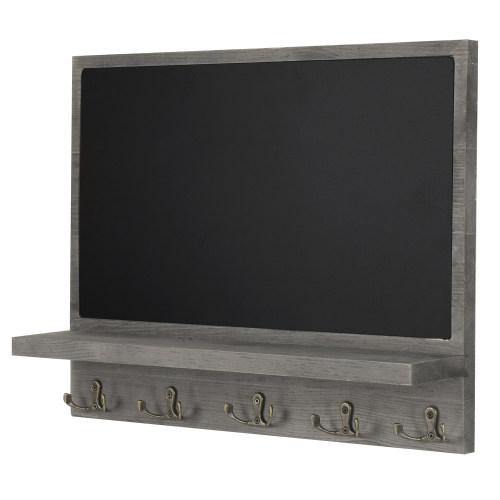 Gray Wood Chalkboard Wall Organizer w/ Hooks - MyGift