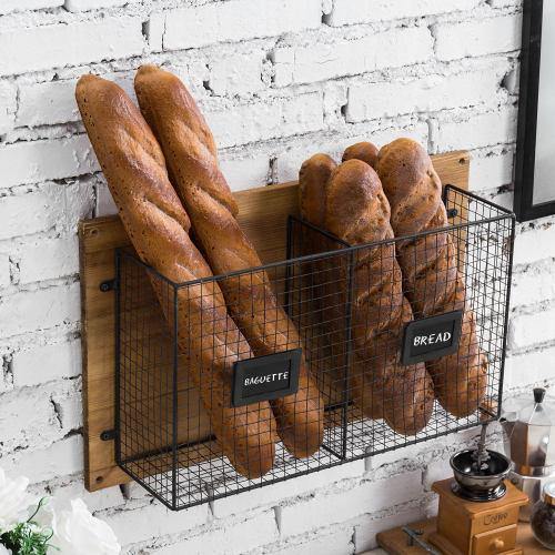 Wall Mounted Bakery Display with Rustic Wood and Metal Wire - MyGift