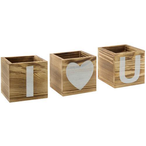 "I Love You" Design Burnt Solid Wood Flower Pots - MyGift