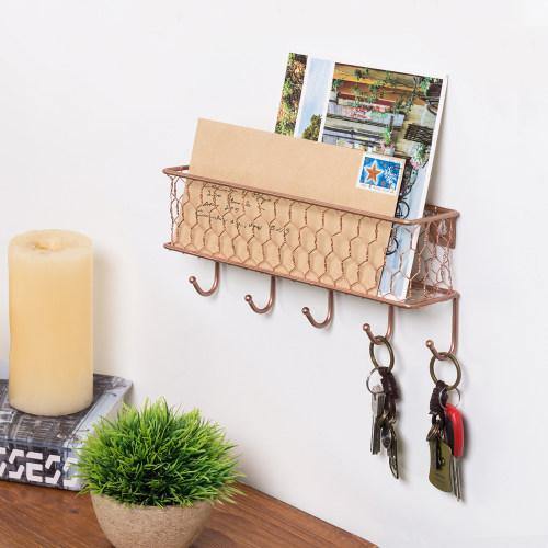 Copper Chicken Wire Mesh Mail Sorter w/ Hooks - MyGift