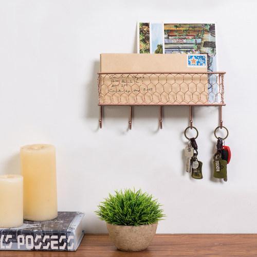 Copper Chicken Wire Mesh Mail Sorter w/ Hooks - MyGift