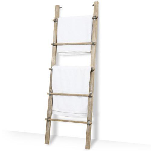 Distressed Brown Solid Wood Blanket Ladder w/ Rustic Metal Cuffs - MyGift