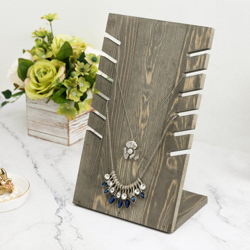 Vintage Gray Wood Plank Necklace Display-MyGift