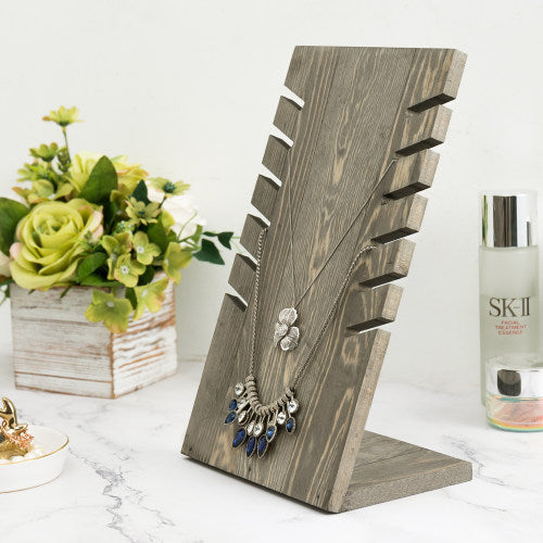 Vintage Gray Wood Plank Necklace Display-MyGift