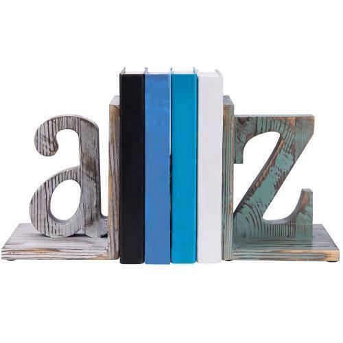 Shabby Chic Vintage White & Blue Wood Alphabet Bookends - MyGift