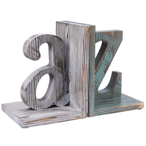 Shabby Chic Vintage White & Blue Wood Alphabet Bookends – MyGift