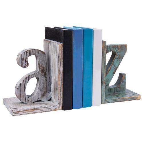 Shabby Chic Vintage White & Blue Wood Alphabet Bookends - MyGift