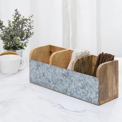 Galvanized Metal & Mango Wood Utensil Organizer - MyGift