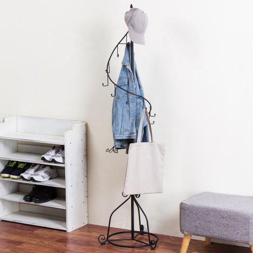 Elegant Black Metal 14 Hook Spiral Coat Hanger Stand