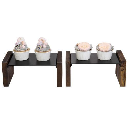 Dark Brown Burnt Wood & Matte Black Metal Dessert Display, Set of 2 - MyGift