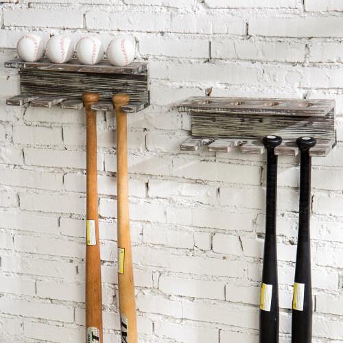 Torched Wood Baseball Bat and Ball Storage Shelf, Set of 2 - MyGift