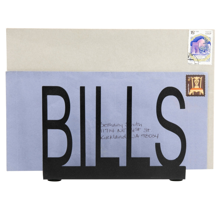 Black Metal Mail Holder w/ Cutout Design BILLS-MyGift