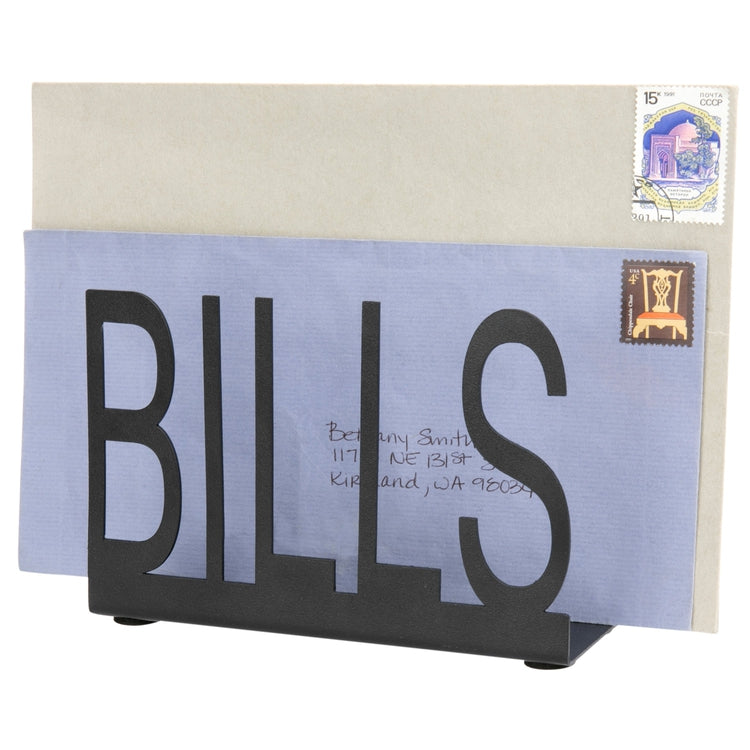 Black Metal Mail Holder w/ Cutout Design BILLS-MyGift