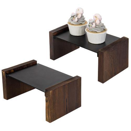 Dark Brown Burnt Wood & Matte Black Metal Dessert Display, Set of 2 - MyGift