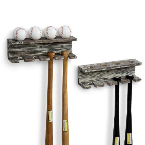 Torched Wood Baseball Bat and Ball Storage Shelf, Set of 2 - MyGift