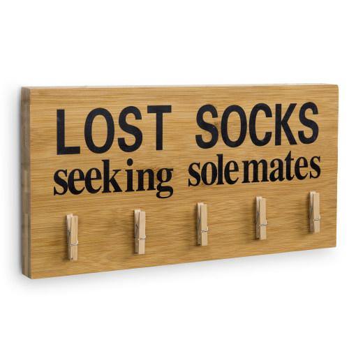 Funny Bamboo Laundry Room Decoration "Lost Socks Seeking Solemates" - MyGift