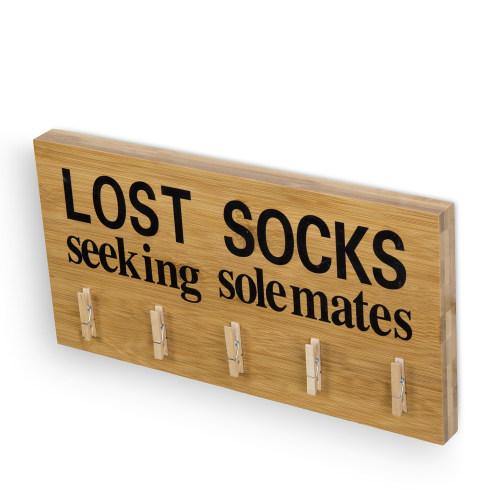Funny Bamboo Laundry Room Decoration "Lost Socks Seeking Solemates" - MyGift