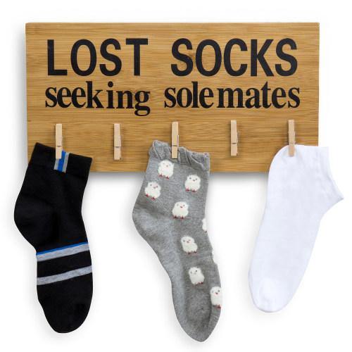 Funny Bamboo Laundry Room Decoration "Lost Socks Seeking Solemates" - MyGift