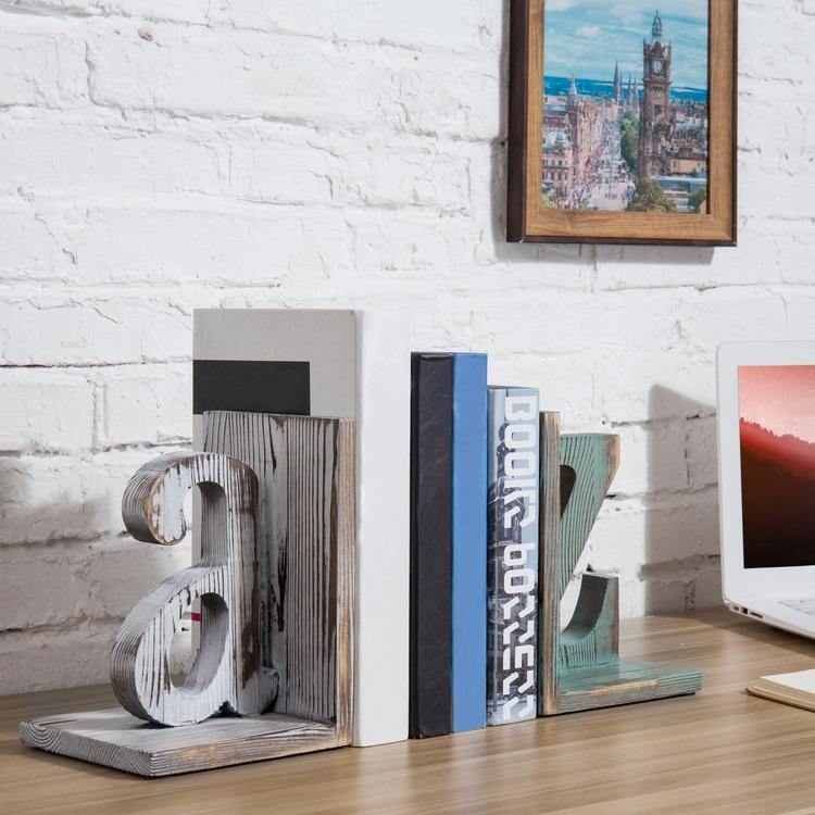 Shabby Chic Vintage White & Blue Wood Alphabet Bookends – MyGift