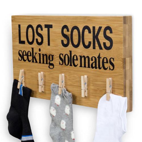 Funny Bamboo Laundry Room Decoration "Lost Socks Seeking Solemates" - MyGift