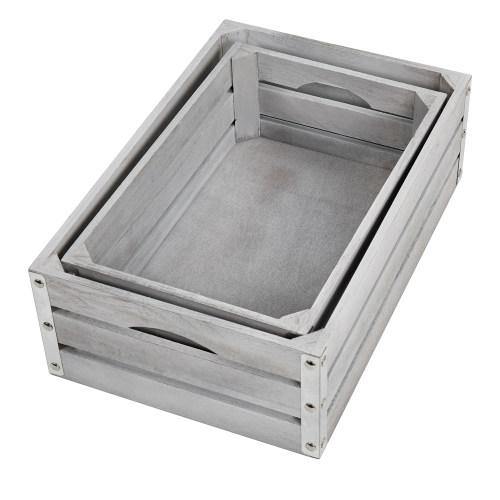 Light Gray Wood Nesting Storage Crates, Set of 2 - MyGift