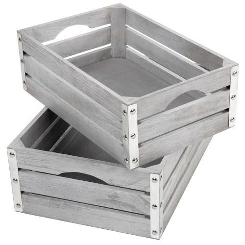 Light Gray Wood Nesting Storage Crates, Set of 2 - MyGift