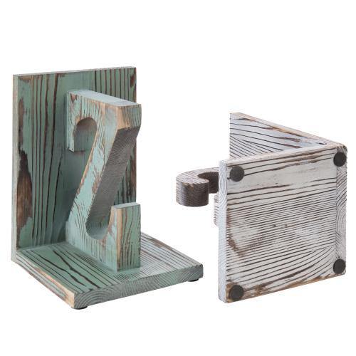 Shabby Chic Vintage White & Blue Wood Alphabet Bookends - MyGift