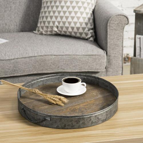 Galvanized Metal & Distressed Wood Round Serving Tray – MyGift