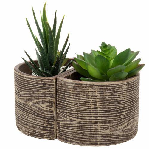Wall Mounted Brown Wood Design Clay Planters, Set of 2 - MyGift