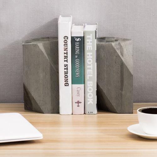 Geometric Style Gray Wood Bookends - MyGift