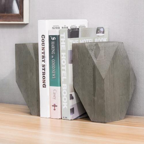 Geometric Style Gray Wood Bookends - MyGift