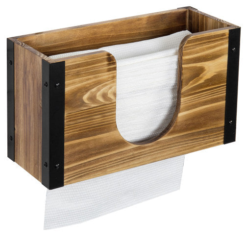 Rustic Burnt Wood and Black Metal Paper Towel Dispenser-MyGift