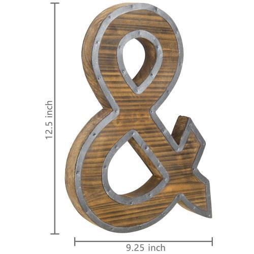Industrial Style Burnt Wood and Galvanized Metal Ampersand Decor - MyGift