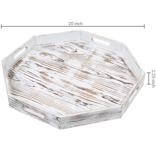 Whitewashed Wood Octagonal Serving Tray-MyGift