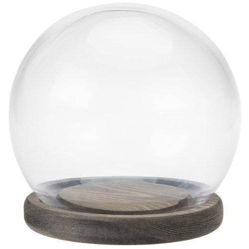 Glass Terrarium & Globe Cloche with Gray Wood Base - MyGift
