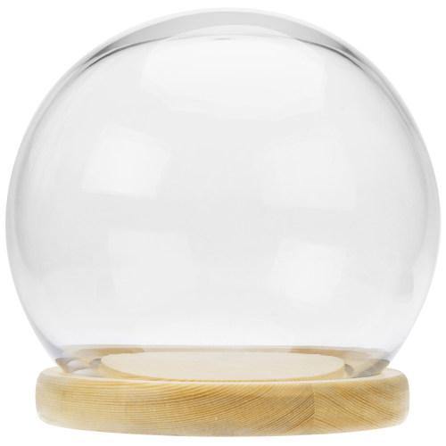 Glass Terrarium & Globe Cloche with Natural Beige Wood Base - MyGift
