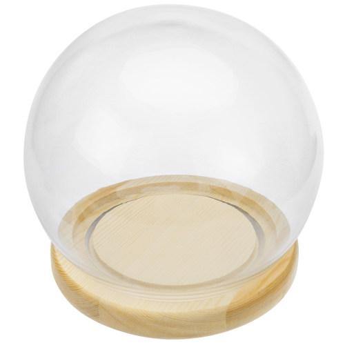 Glass Terrarium & Globe Cloche with Natural Beige Wood Base - MyGift