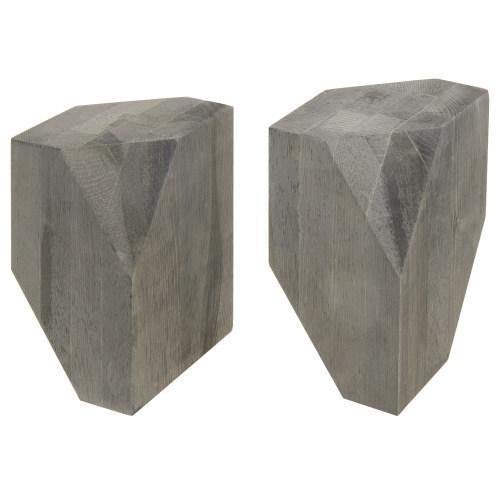 Geometric Style Gray Wood Bookends - MyGift
